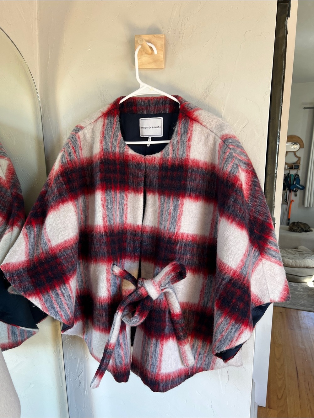 Anthropologie Andersen & Lauth Plaid Tie-Belt Sweater - Red, White & Navy